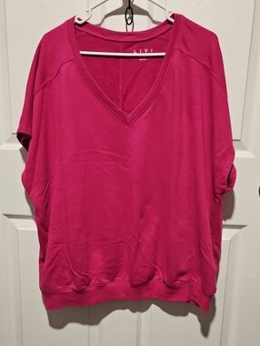 Livi Active Fuchsia V-Neck Short Sleeve Sweatshirt
